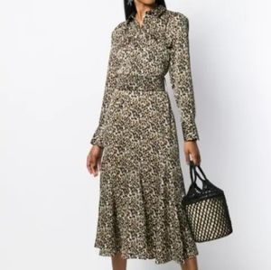 Equipment Femme Lenora Leopard Print Belted Midi Dress Size L